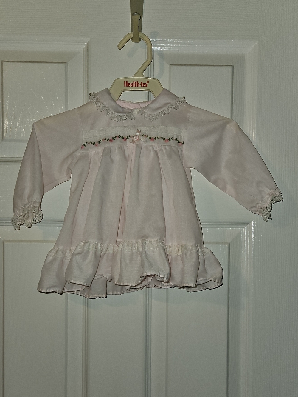 Pale Pink Long-Sleeve Ruffle Dressy Top with Embroidery 9 Months Vintage 1980s
